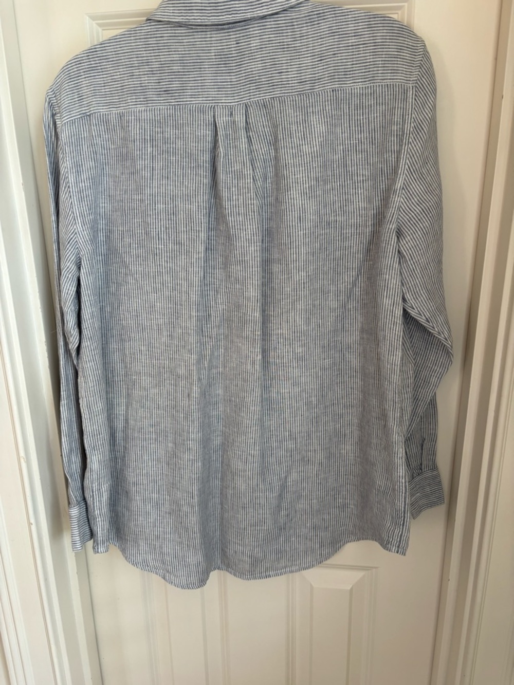 Quince Women's Linen Shirt - Light Blue Stripe size L - Picture 5 of 5